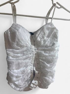White Lace Bustier Tank Top with Front Hook Closure